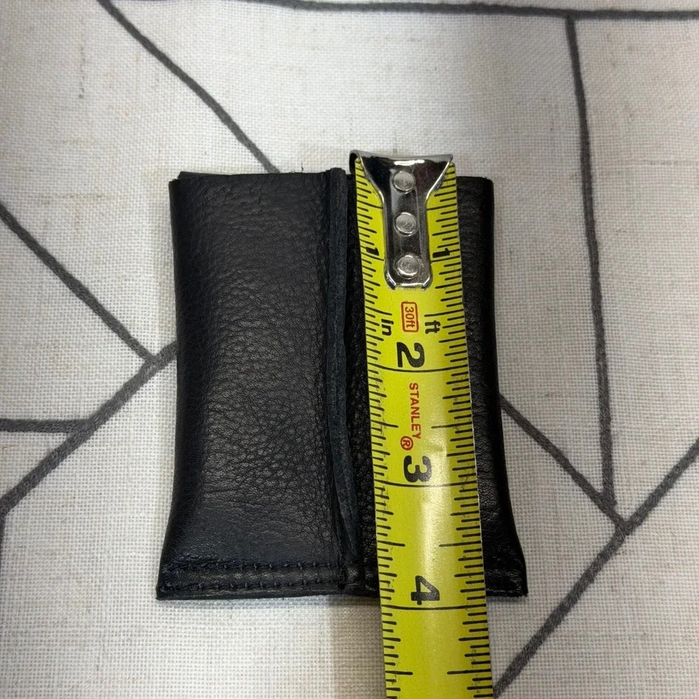 Latico Leather Card Case Pouch OS Black Snap Closure Pebbled Minimalist